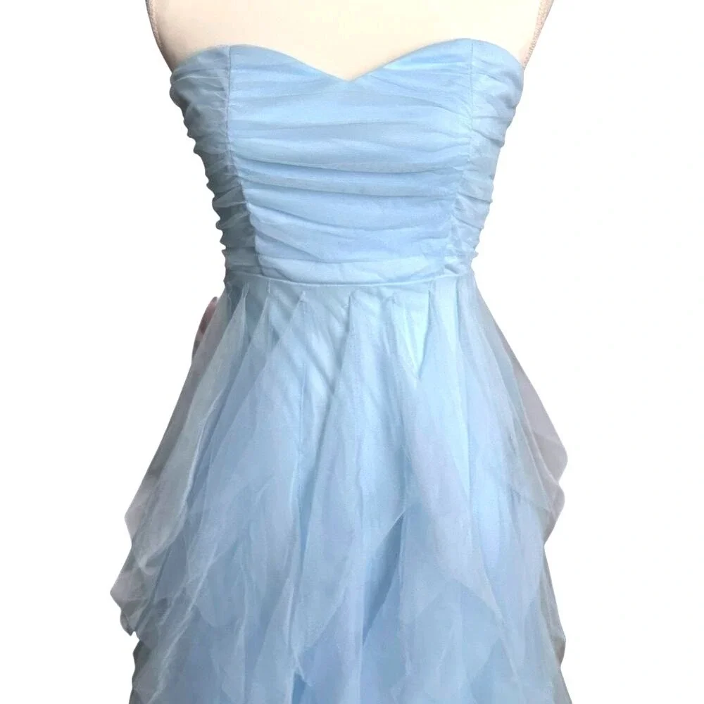 LULUS Blue Strapless Tulle Tiered Maxi Dress‎ Formal Prom S NWT - Picture 3 of 9